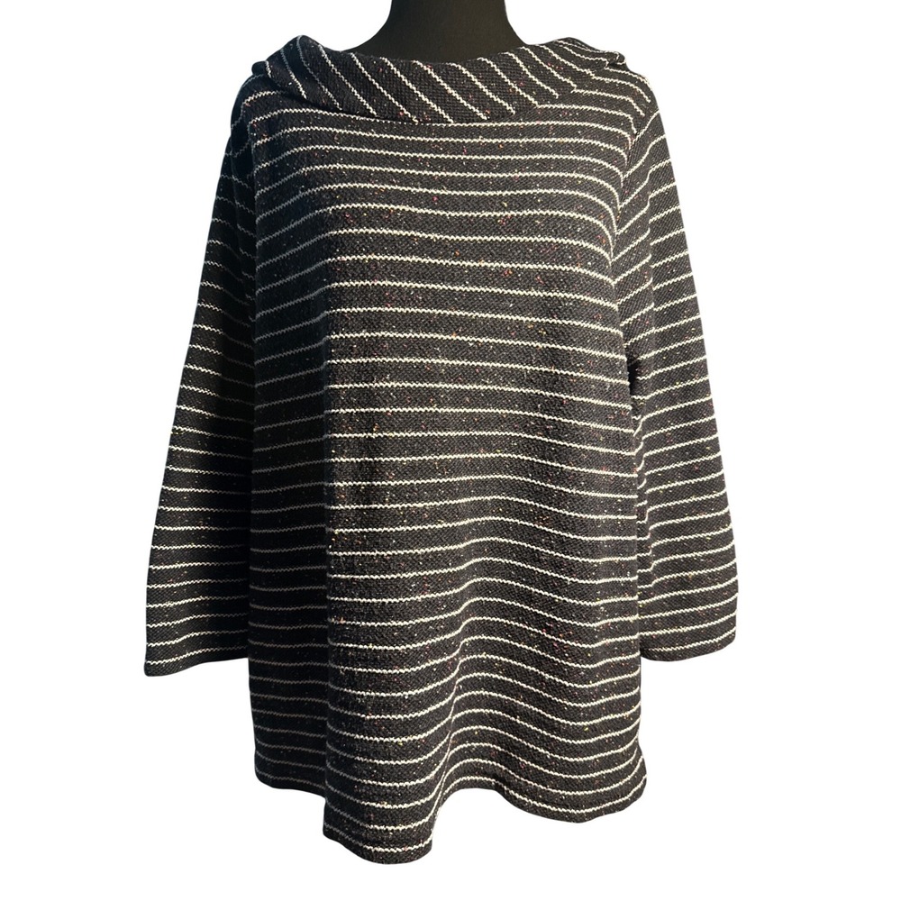 Talbots Womens XL Navy White Striped Confetti Cowl Neck Metallic Tunic Sweater